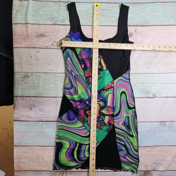 Psychedelic Mushroom Print Bodycon Dress By Current Mood XS - Picture 8 of 11